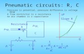 Pneumatic circuits: R, C Pressure is potential, pressure difference is voltage drop A flow restrictor is a resistance An air chamber is a capacitance Resistance.