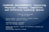 LEARNING ENVIRONMENTS: Exploring Physical, Virtual, Cognitive, and Affective Learning Spaces Learning College Summit June 13, 2012 Sylvia Jenkins, Vice-President,