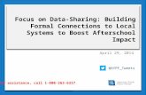 Focus on Data-Sharing: Building Formal Connections to Local Systems to Boost Afterschool Impact April 29, 2014 @AYPF_Tweets For assistance, call 1-800-263-6317.