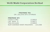 Welli Multi Corporation Berhad PREPARE TO: DR. ZALEHA BTE OTHMAN PREPARE BY: CHUA YI MEI219663 LIM WAN YI219871 TAN ZHI JIUN 219893 NUR SAKINAH BINTI MUSTAFA221288.