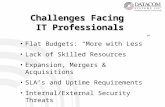 Challenges Facing IT Professionals Flat Budgets: “More with Less” Lack of Skilled Resources Expansion, Mergers & Acquisitions SLA’s and Uptime Requirements.