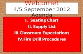Welcome! 4/5 September 2012 Agenda I.Seating Chart II.Supply List III.Classroom Expectations IV.Fire Drill Procedures.