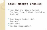 Stock Market Indexes How Did the Stock Market Perform Today? What should we look at? Dow Jones Industrial Average? S&P 500? Nasdaq Composite? 1.