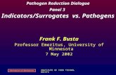 11 April 2000INSTITUTE OF FOOD TECHNOLOGISTS Pathogen Reduction Dialogue Panel 3 Indicators/Surrogates vs. Pathogens Frank F. Busta Professor Emeritus,