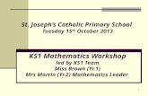 1 St. Joseph’s Catholic Primary School Tuesday 15 th October 2013 KS1 Mathematics Workshop led by KS1 Team Miss Brown (Yr.1) Mrs Morrin (Yr.2) Mathematics.