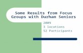 Some Results from Focus Groups with Durham Seniors 2009 3 locations 52 Participants.