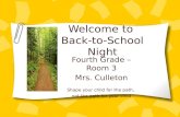 Welcome to Back-to-School Night Fourth Grade – Room 3 Mrs. Culleton Shape your child for the path, not the path for your child.