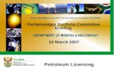 Petroleum Licensing Parliamentary Portfolio Committee Briefing 14 March 2007.