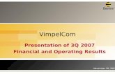 VimpelCom Presentation of 3Q 2007 Financial and Operating Results November 29, 2007.