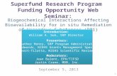 Superfund Research Program Funding Opportunity Web Seminar: September 5, 2013 Biogeochemical Interactions Affecting Bioavailability for in situ Remediation.