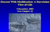 Descent With Modification: A Darwinian View of Life 3 December, 2003 Text Chapter 22.