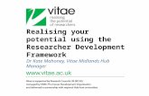 Realising your potential using the Researcher Development Framework Dr Kate Mahoney, Vitae Midlands Hub Manager.