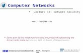 Prof. Younghee Lee 1 1 Computer Networks u Lecture 13: Network Security Prof. Younghee Lee * Some part of this teaching materials are prepared referencing.