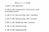 4:00-4:20 Reunion 4:20-4:40 Connector Activity and Introductions 4:40-4:55 Recalling the Journey 4:55-5:05 Releasing the Scores 5:05-5:20 Reading the Scores.