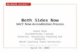 Both Sides Now SACS’ New Accreditation Process Karen Helm Accreditation Liaison Director, University Planning and Analysis North Carolina State University.