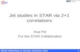Winter Workshop on Nuclear Dynamics 20111 Jet studies in STAR via 2+1 correlations Hua Pei For the STAR Collaboration.