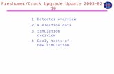 Preshower/Crack Upgrade Update 2005-02-10 1.Detector overview 2.W electron data 3.Simulation overview 4.Early tests of new simulation.