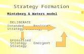 Strategy Formation Mintzberg & Waters model DELIBERATE Intended Realised strategyStrategy Unrealised StrategyEmergent Strategy.