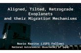 Aligned, Tilted, Retrograde Exoplanets and their Migration Mechanisms Norio Narita (JSPS Fellow) National Astronomical Observatory of Japan.