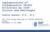 Implementation of Collaborative TB/HIV Activities by ICAP: Success and Challenges Andrea Howard, M.D., M.S. 14 th Core Group Meeting of TB/HIV Working.