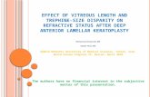 E FFECT OF VITREOUS LENGTH AND TREPHINE - SIZE DISPARITY ON REFRACTIVE STATUS AFTER DEEP ANTERIOR LAMELLAR KERATOPLASTY Mohammad Ali Javadi, MD. Sepehr.