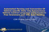 Automated Parsing and Conversion Of Vehicle-specific Data into Autonomous Vehicle Control Language using Context-Free Grammars and XML Data Binding CDR.