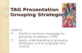 TAG Presentation Grouping Strategies GOALS: Create a common language for grouping strategies in PPS Apply understanding of grouping strategies to 6-8 Language.