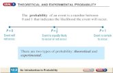 T HEORETICAL AND E XPERIMENTAL P ROBABILITY The probability of an event is a number between 0 and 1 that indicates the likelihood the event will occur.
