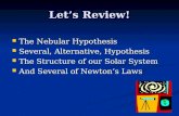 Let’s Review! The Nebular Hypothesis The Nebular Hypothesis Several, Alternative, Hypothesis Several, Alternative, Hypothesis The Structure of our Solar.