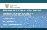 STANDING COMMITTEE ON APROPRIATIONS PROGRESS ON MUNICIPAL WATER INFRASTRCTURE GRANT (MWIG) Presented by: Ms L Mokoena Date: 13 September 2013.