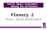 Plenary 2 Chair: David Worthington Health Impact Assessment: Making the Difference.