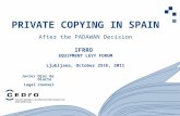 1 PRIVATE COPYING IN SPAIN After the PADAWAN Decision IFRRO EQUIPMENT LEVY FORUM Ljubljana, October 25th, 2011 Javier Díaz de Olarte Legal Counsel.