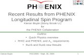 1 RSC2006—Sept. 30, 2006 Kieran Boyle Recent Results from PHENIX Longitudinal Spin Program Kieran Boyle (Stony Brook U.) for the PHENIX Collaboration Outline: