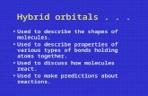 Hybrid orbitals... Used to describe the shapes of molecules. Used to describe properties of various types of bonds holding atoms together. Used to discuss.