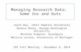 Managing Research Data: Some Ins and Outs Joyce Ray, Johns Hopkins University Geneva Henry, George Washington University Michele Kimpton, DuraSpace Melissa.