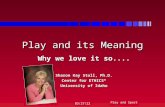 Play and Sport 10/24/20151 Play and its Meaning Why we love it so.... Sharon Kay Stoll, Ph.D. Center for ETHICS* University of Idaho.