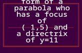 What is the standard form of a parabola who has a focus of ( 1,5) and a directrix of y=11.