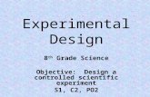 Experimental Design 8 th Grade Science Objective: Design a controlled scientific experiment S1, C2, PO2.