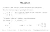 Matrices A matrix is a table or array of numbers arranged in rows and columns The order of a matrix is given by stating its dimensions. This is known as.