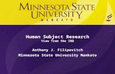 Human Subject Research View from the IRB Anthony J. Filipovitch Minnesota State University Mankato.