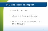 1 WTO and Road Transport –How it works –What it has achieved –What it may achieve in the future.