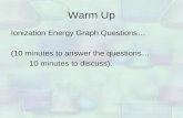 Warm Up Ionization Energy Graph Questions… (10 minutes to answer the questions… 10 minutes to discuss).