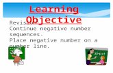 10/25/2015 Revision: Continue negative number sequences. Place negative number on a number line. Learning Objective.