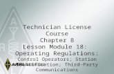 Technician License Course Chapter 8 Lesson Module 18: Operating Regulations: Control Operators; Station Identification; Third-Party Communications.