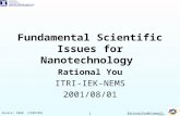RationalYou@sinamail.com 1 Fundamental Scientific Issues for Nanotechnology Rational You ITRI-IEK-NEMS 2001/08/01 Source: IWGN (1999/09)
