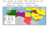You need to know the location of the following countries: Algeria, Egypt, Iraq, Iran.