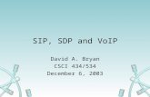 SIP, SDP and VoIP David A. Bryan CSCI 434/534 December 6, 2003.
