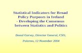 Donal Garvey, Director General, CSO, Palermo, 12 November 2004 Statistical Indicators for Broad Policy Purposes in Ireland - Developing the Consensus between.