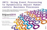 2073: Using Event Processing to Dynamically Adjust Human-centric Business Processes Smarter BPM using WebSphere Lombardi Edition and WebSphere Business.