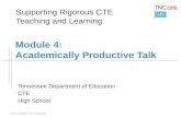 © 2013 UNIVERSITY OF PITTSBURGH Module 4: Academically Productive Talk Tennessee Department of Education CTE High School Supporting Rigorous CTE Teaching.